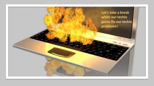 Infographic keyboard on fire break for tech issue fix